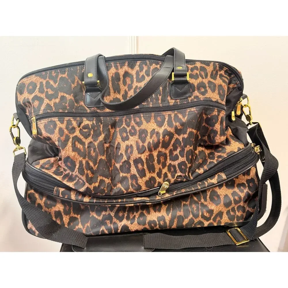 Joy Mangano JM New York Leopard Print Double Decker Expandable Wheeled Duffel Ba